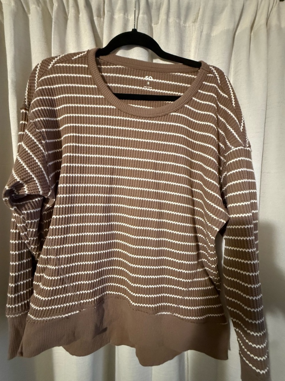 SO Brown and White Ribbed Stripe Knit Top